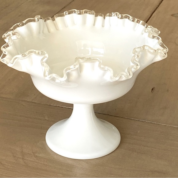 Fenton Round Compote Silver Crest Ruffled Edge Bowl Bonbon Bowl USA - Picture 3 of 11